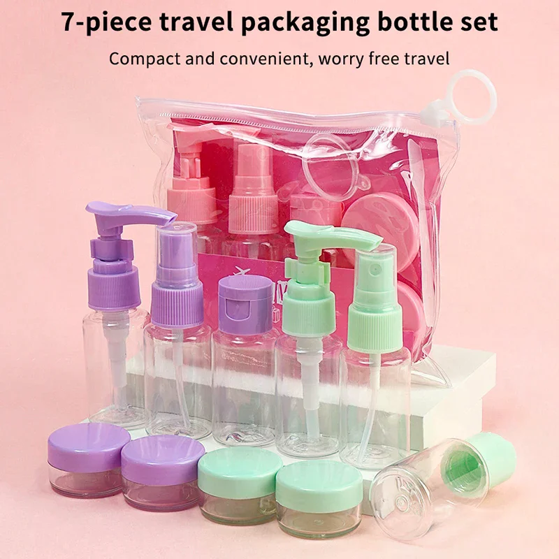 7pcs Travel Bottle Set Leakproof Refillable Containers For Toiletries Shampoo Conditioner Portable Space-Saving TravelEssentials
