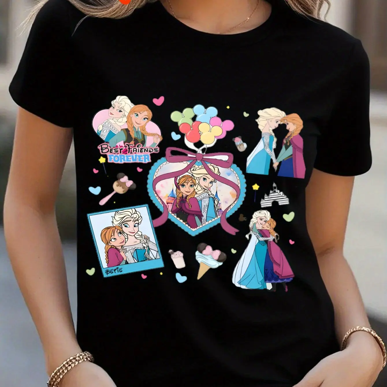 

Disney Designed Frozen Friends Short Sleeved T-shirt - Casual Round Neck, Comfortable All Year Round, Lively Pattern Shirt