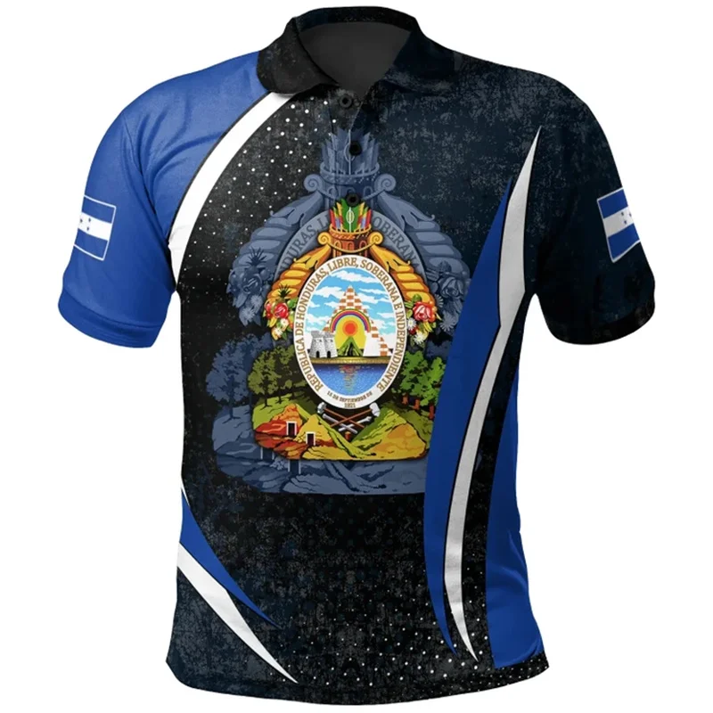 3D Honduras Flag Map Printed Polo Shirt The RepublicOf Honduras Coat Of Arms Graphic Polo T Shirts Vintage Fashion Mens Clothing