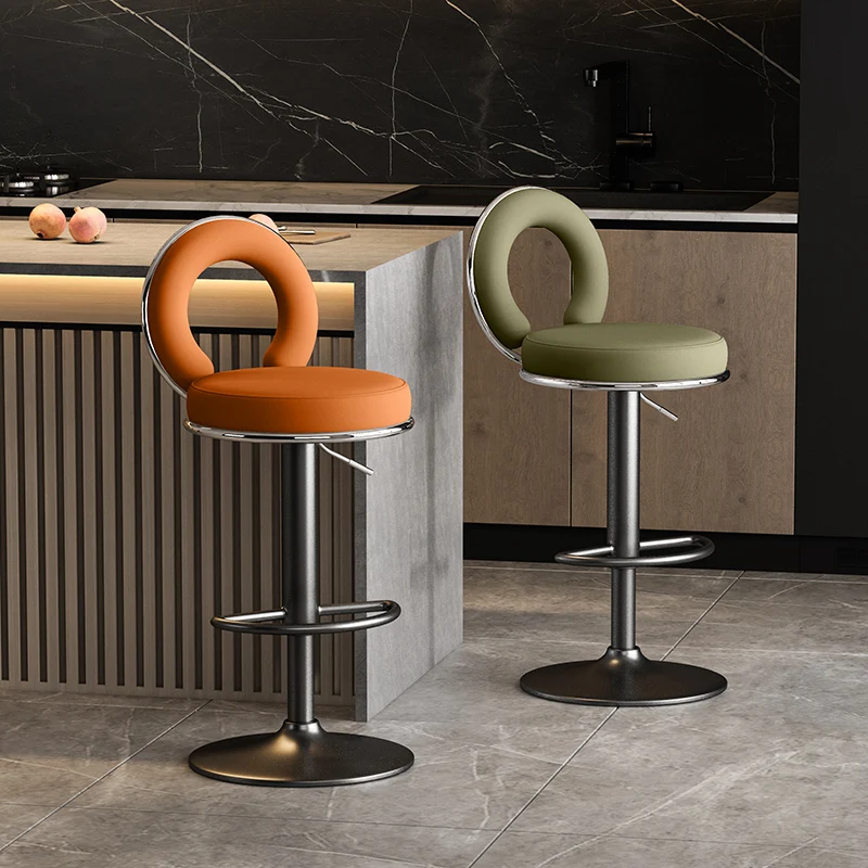 

Home Bar Stool High Kitchen Furniture Counter Island Swivel Backrest Outdoor Leather Modern Taburete Alto Contemporary Orange