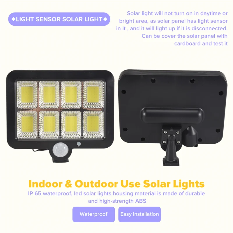 2Pc 2000 Lumen 160 Leds Solar Wall Lights IP65 Waterproof Wired Motion Sensor Security Flood Light 360 Degree Adjustable