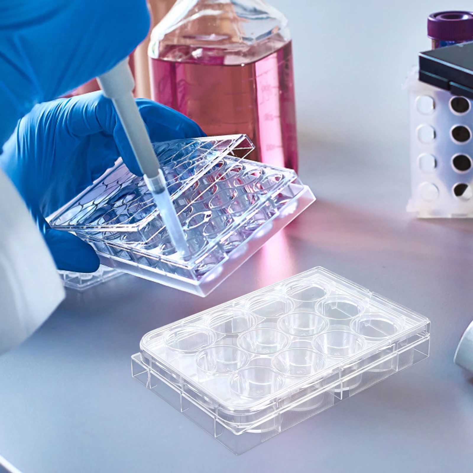 

10Pcs Tissue Culture Plate High Clarity Flat Bottom with Lid Reliable for Various Lab Applications Cell Culture Plate