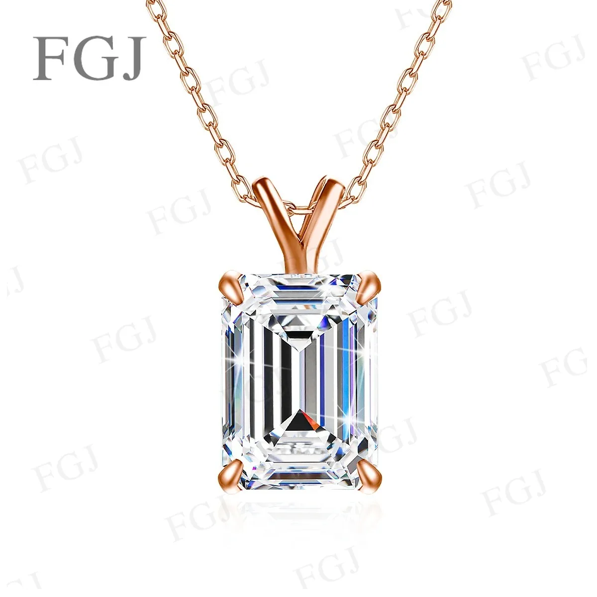 4CT Smaragdschliff Moissanit-Anhänger-Halskette für Damen, 925er Sterlingsilber mit 18K Goldplattierung, edler Schmuck, Hochzeitsgeschenk – Detail 8