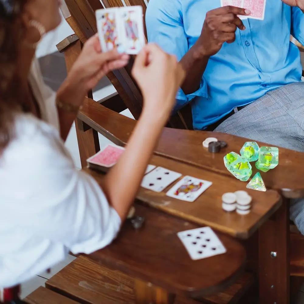 Juego de dados de animales de resina poliédrica transparente, juego de dados de arcoíris, dados de tortuga para accesorios de DND, juego de cartas de mesa, juegos de matemáticas, 7 piezas por juego