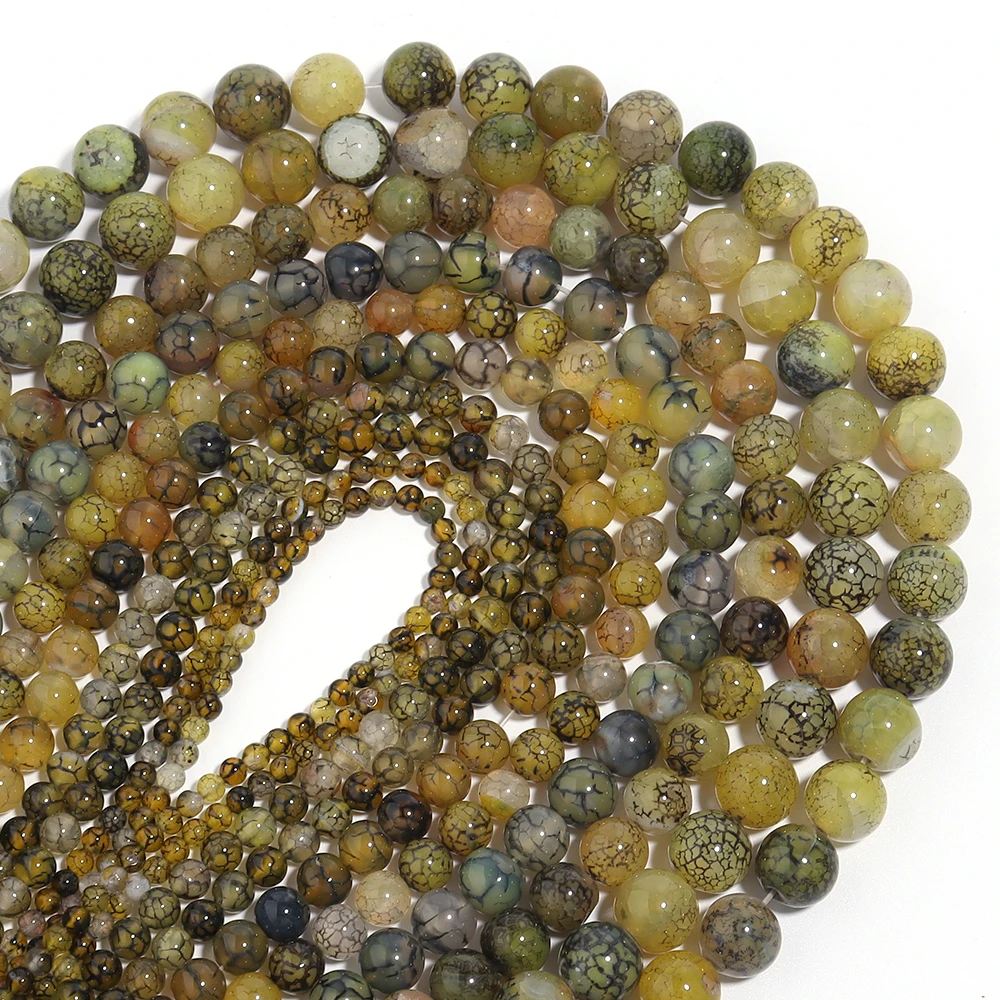 Yellow Color Dragon Veins Agates Stone Beads 4-12mm Natural Round Gemstone Bead for DIY Bracelets Necklace Jewelry Making Stuff