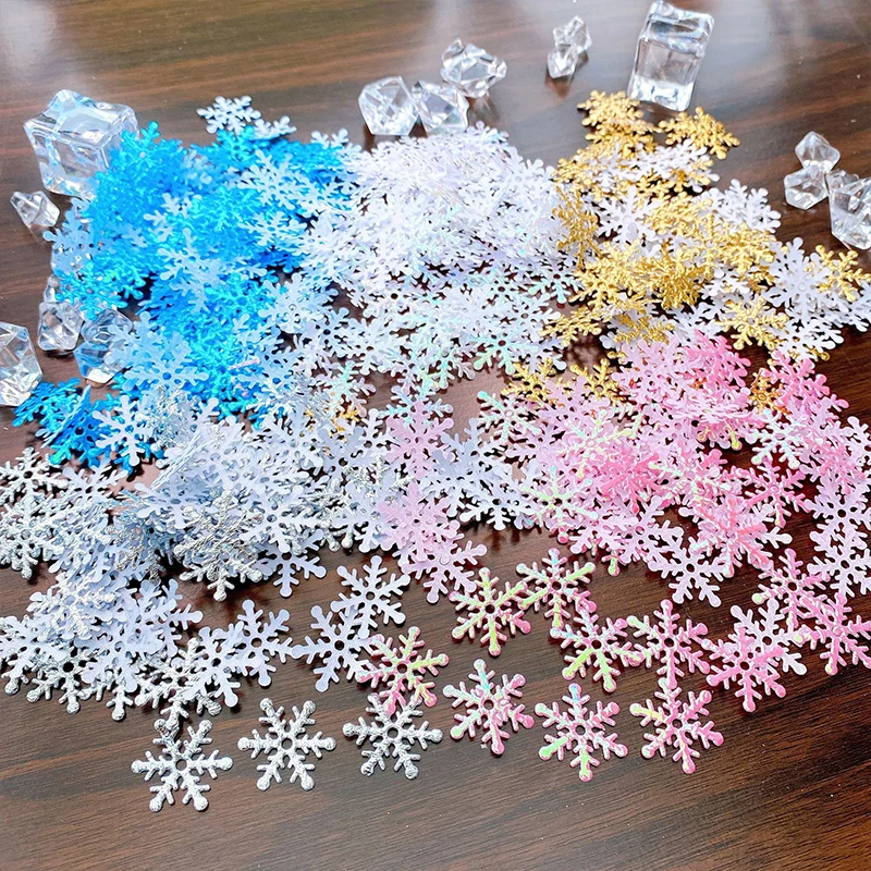 200/300Pcs Christmas Snowflakes Confetti Xmas Tree Ornaments DIY Handmade Scrapbooking Decor Winter Party Xmas Decorations