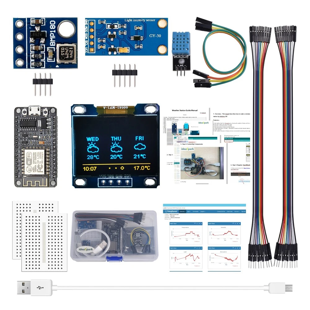 Weather Station with Temperature Humidity Atmosphetic Pressure Light Sensor with OLED IIC LCD Display for Arduino Component Set