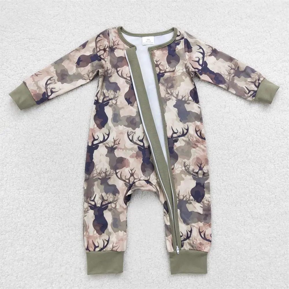 Wholesale Kids Toddler Zipper One-piece Newborn Coverall Bodysuit Hunting Jumpsuit Baby Boy Long Sleeves Camo Reindeer Romper