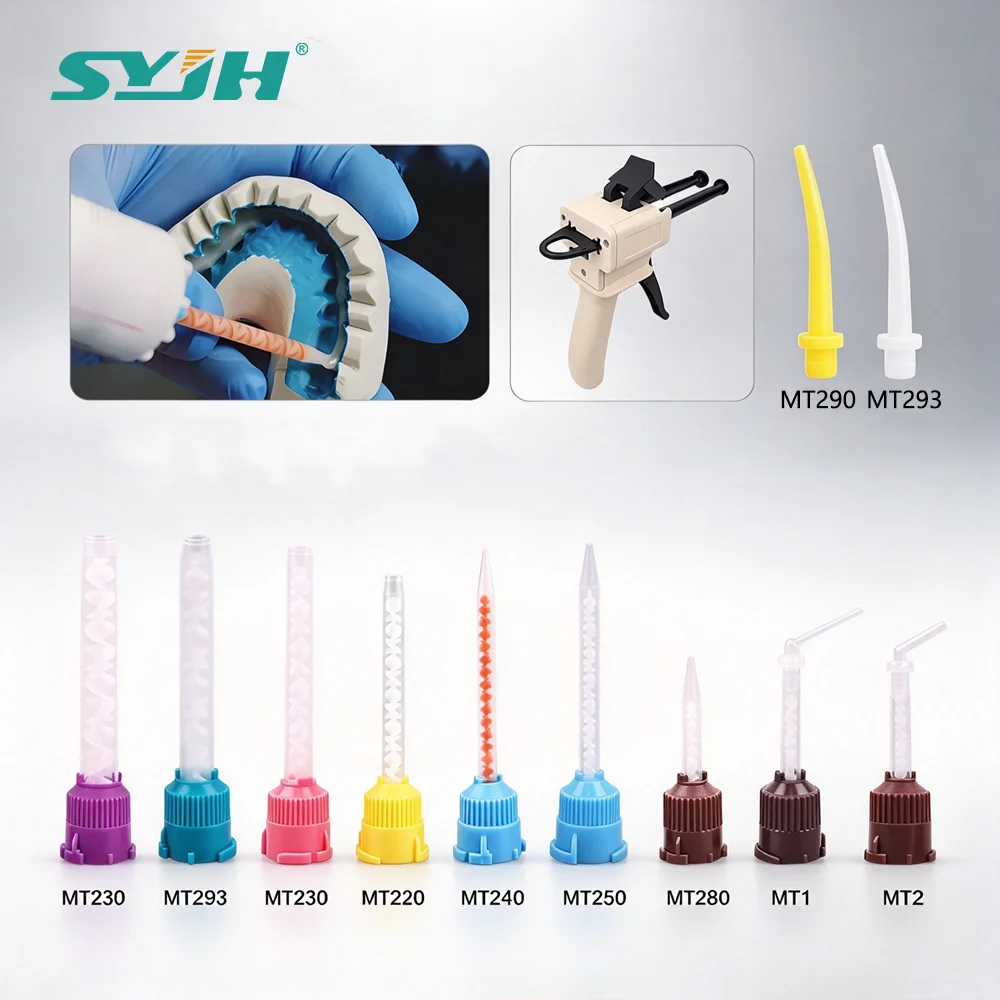 100PCS Dental Mixing Tips Disposable Impression Materials 1:1 Intraoral Silicone Rubber Dispensing Gun Dental Lab Color Tubes