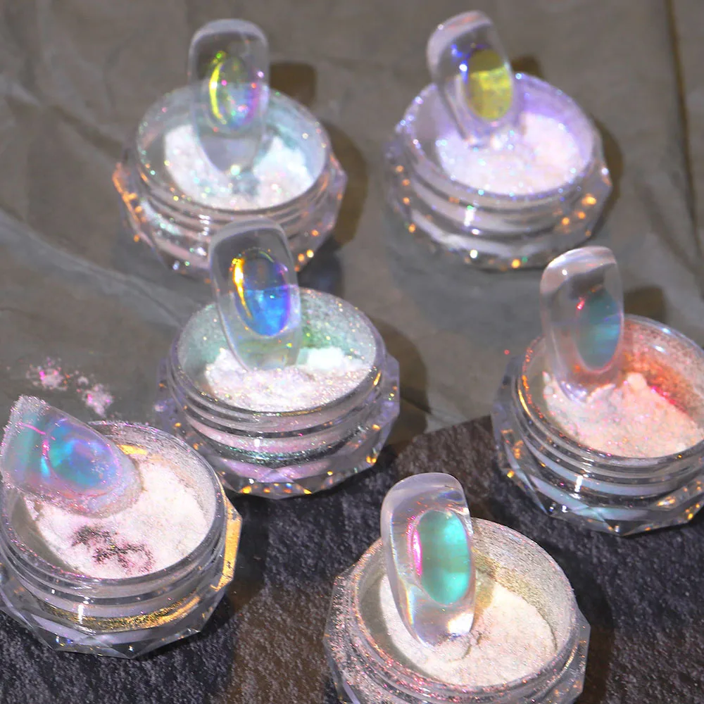 Aurora glace Transparent ongles paillettes poudre holographique caméléon poudre paillettes décoration manucure Pigment Chrome poussière