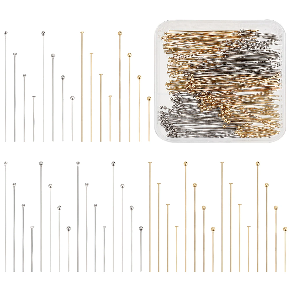 320pcs 4 Sizes Ball Head Flat Head Pins Jewelry Making Pins 20/30/40/50mm Headpins 22G Bendable Pin Golden/Stainless Steel Color