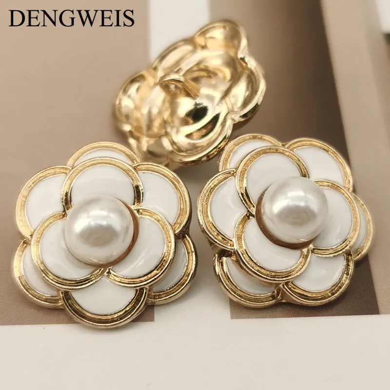 5pcs 18/25mm Fashion Flower Pearl Gold Metal Button for Clothing Women Coat Sweater Decorative DIY Sewing Accessories Wholesale