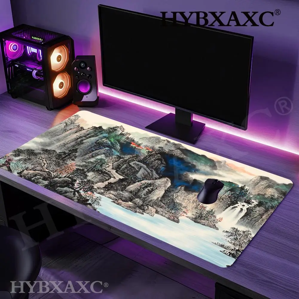 HYBXAXC Traditional Chinese Ink Wash Landscape Mountain Waterfall Art Print Mouse Pad Non-Slip Base Mat for Office Home Laptop