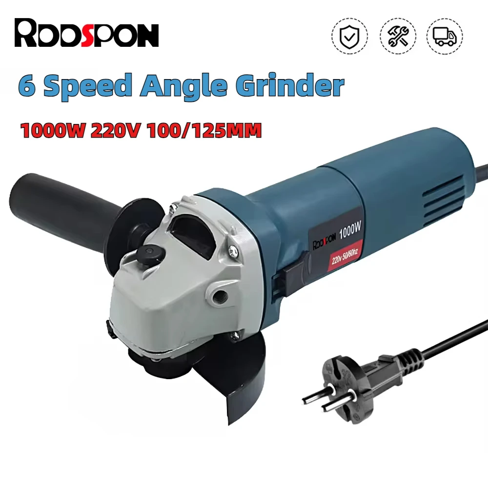 1000W 100/125mm Electric Angle Grinder 6 Variable Speed Grinding Cutting Polishing Machine 220V Corded Angle Grinder Power Tools