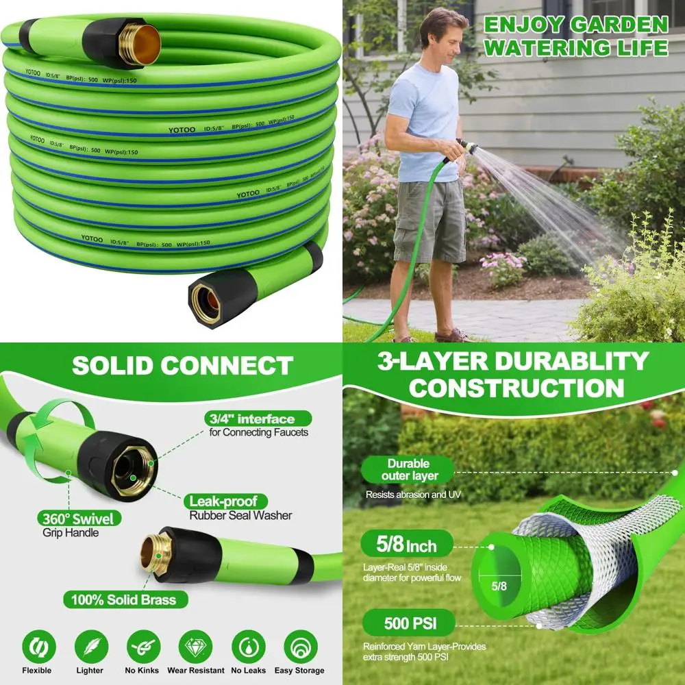 

Heavy Duty 5/8-Inch 100-Feet Garden Hose 150 PSI Kink Resistant Flexible with Swivel Grip Handle and 3/4 Inch Connectors