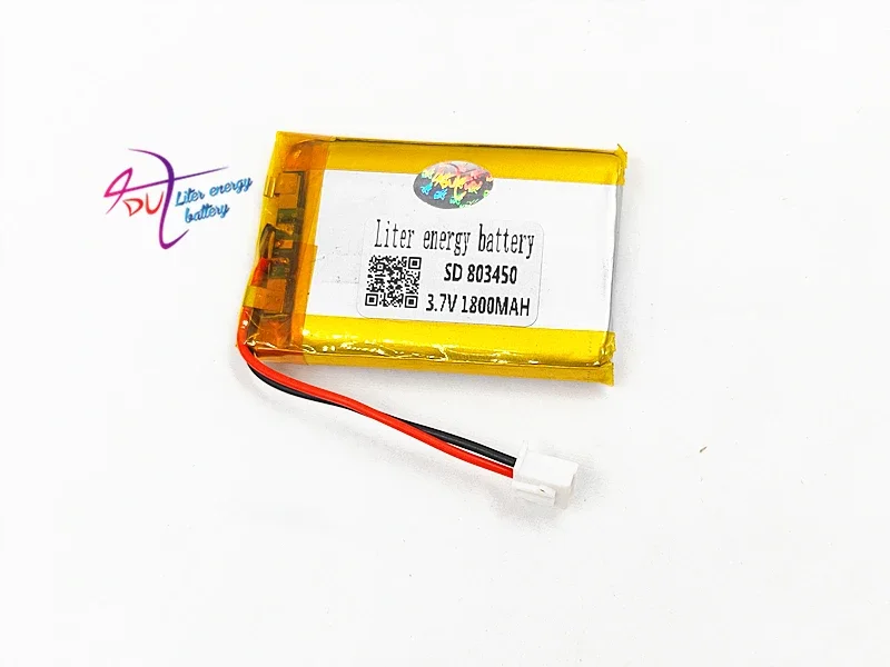 JST PH 2.54mm 803450 3.7V 1800MAH Lithium Polymer LiPo Rechargeable Battery with connector For Mp3 GPS bluetooth Camera watch