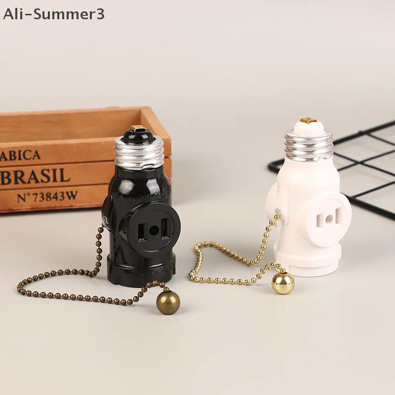 White Black Bakelite L5-15R US to E26 Light Bulb Socket With 15CM Pull Chain Switch America Lamp Holder Conversion Base