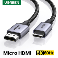 UGREEN Micro HDMI-Compatible to HD 8K/60Hz 4K/160Hz for GoPro Hero Raspberry Pi 4 Sony A6000 Nikon Zfc Action Micro HD 2.1 8K