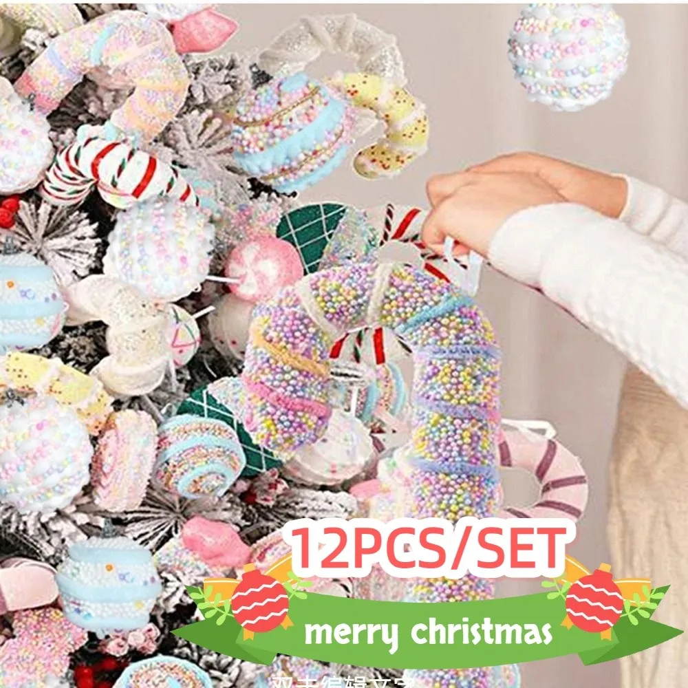 

12Pcs 6cm Christmas Balls Pendant Ornaments Macaron Color Foam Hanging Balls for Christmas Tree Colored Dot Flocking