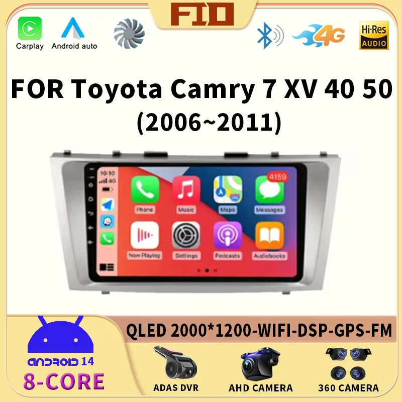 

Android 14 9" Car Multimedia Player Stereo Radio For Toyota Camry 7 XV 40 50 2006-2011 4G Carplay Navigation GPS Wifi