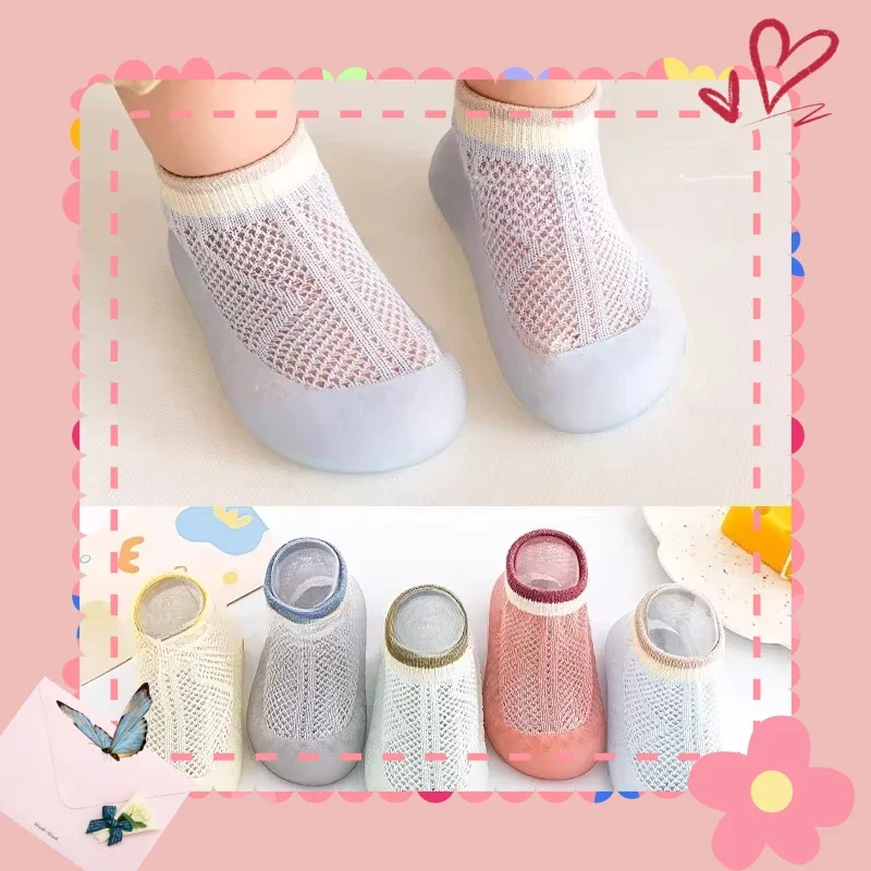 أحذية الربيع والصيف للأطفال الصغار غير قابلة للانزلاق، أحذية أطفال شبكية قابلة للتنفس في الأماكن المغلقة، أحذية جوارب للأطفال