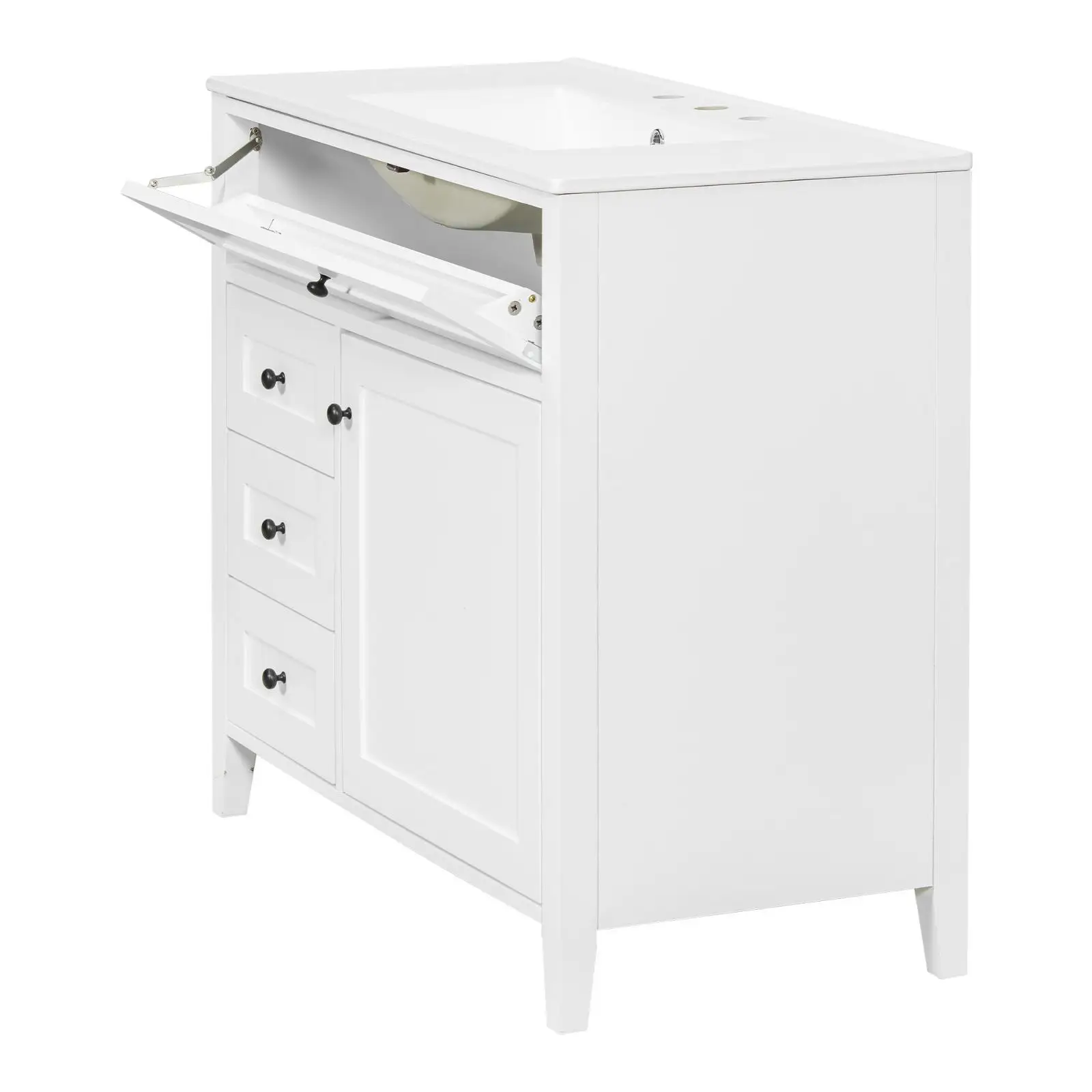 

Modern 36 Inch Bathroom Vanity Cabinet with Glossy White Sink Freestanding Storage for Bathroom Renovation