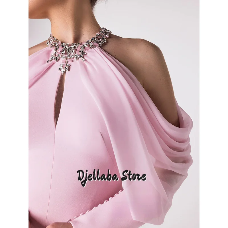 Abito da sera sexy a sirena Abiti da festa Abiti da festa con spacco rosa con maniche lunghe con scollo all'americana personalizzati