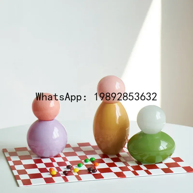 

Glass Vase Geometric Sphere with Lid Color Aromatherapy Bottle Desktop Storage Container Cute Glass Bottle Terrarium Flower Pot