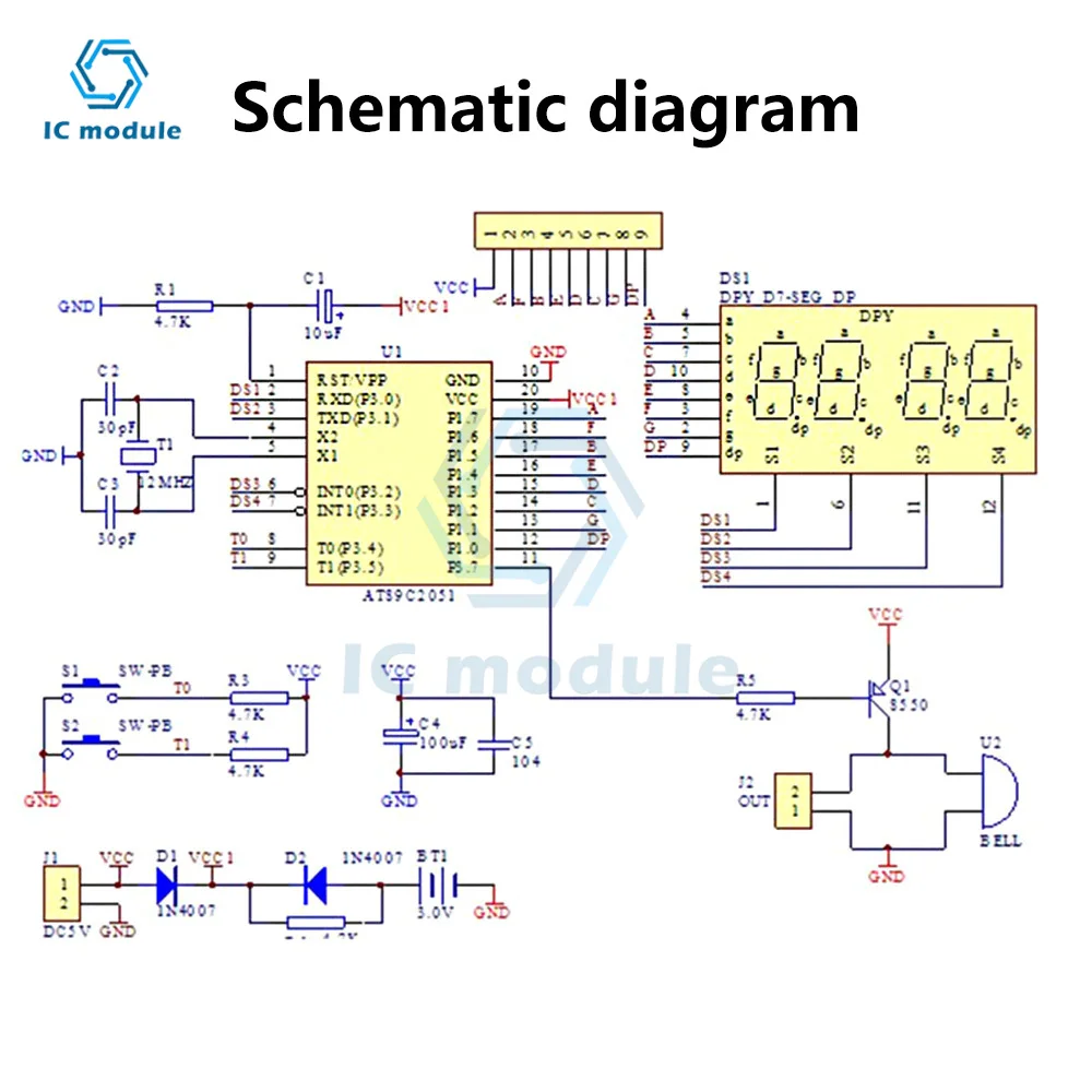 AT89C2051 Digital 4 Bits Electronic Clock Electronic Production Suite DIY Kit Learing Kit for Arduino