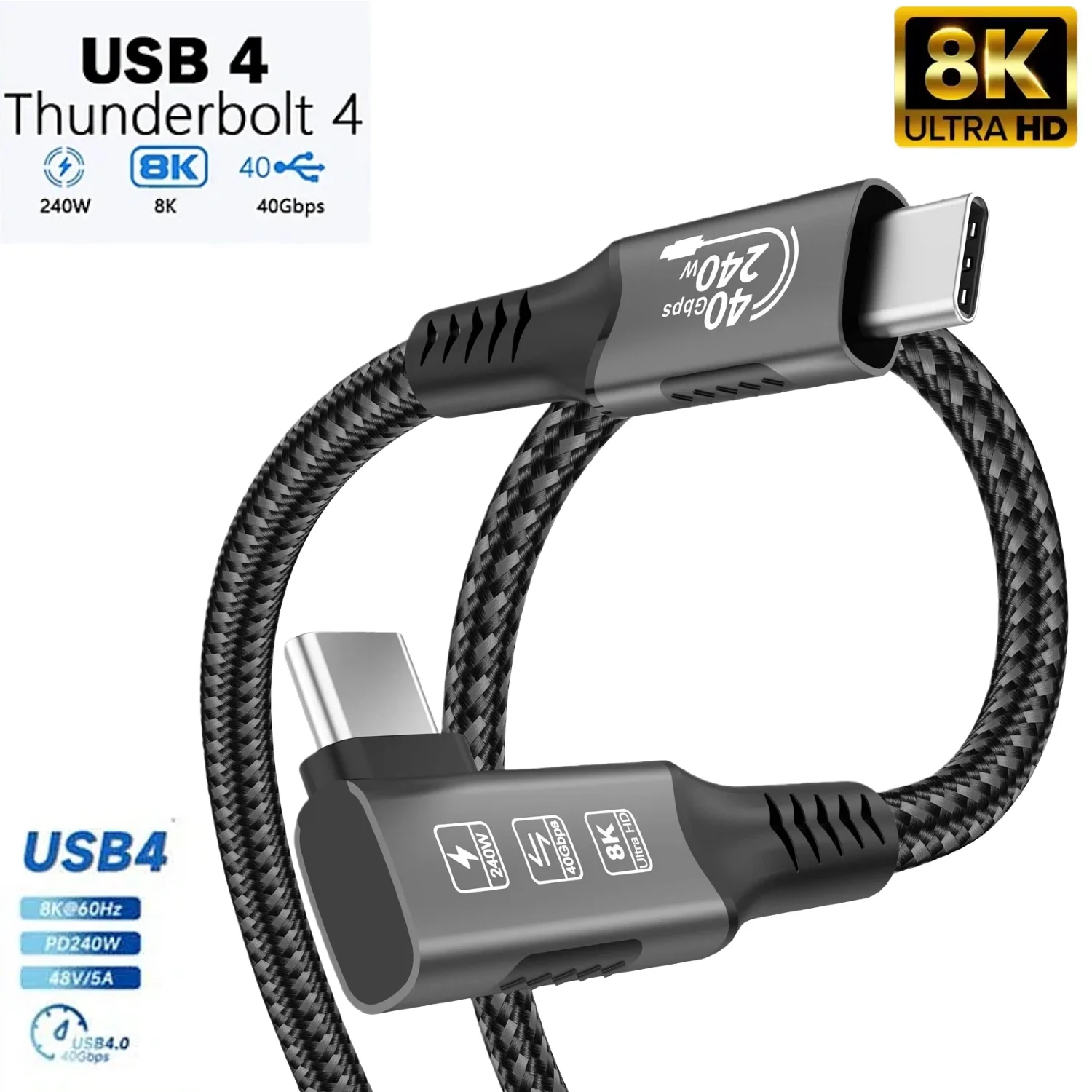 240W Fast Charging Cable USB4 Type C Cord 8K 60HZ 40Gbps Full Function Compatible For Thunderbolt 3 4 Apple iphone15 Pro Max