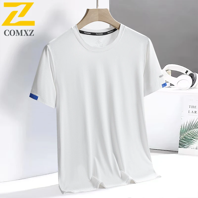 

Мужская футболка из ледяного шелка, ультра легкая, быстросохнущая, дышащая, для тренажерного зала и фитнеса, с короткими рукавами, эластичная мужская футболка для езды на велосипеде и бега на открытом воздухе