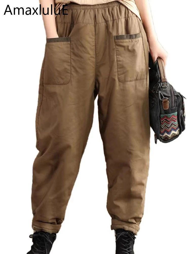 

Amax luluE Warm Winter Female Padded Classic Pant Fashion Luxury Vintage Harem Pant Casual Cotton Big Size Loose Ladies Trousers