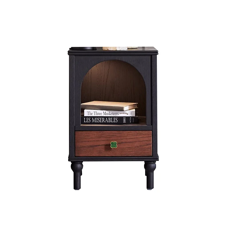 

French retro solid wood angola bedside table two-color small apartment bedroom locker round arch small apartment bedroom