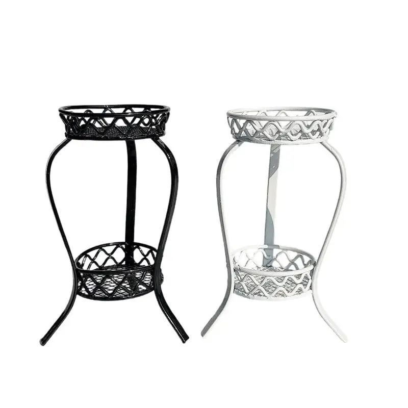 1 Stuks 1:12 Poppenhuis Simulatie Miniatuur Ijzer Dubbellaags Bloem Stand Ronde Opbergrek Model Voor Poppenhuis Accessoires