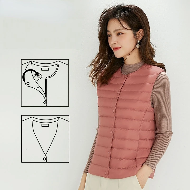 

90% Matt Fabric Women's Warm Vests Ultra Light Down Vest Women Two Ways Waistcoat Portable Warm Sleeveless Winter Liner 2024