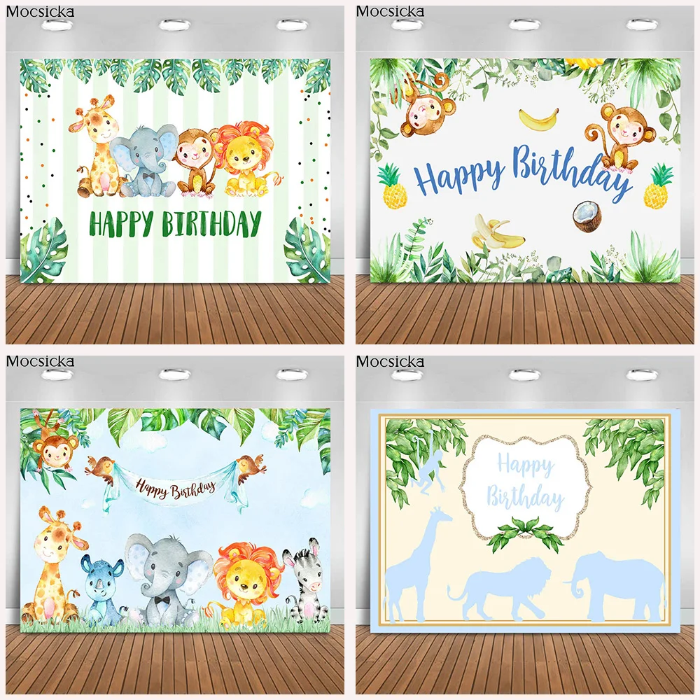 Mocsicka Girl Two Wild Backdrop Jungle Safari Animals 2nd Birthday Photography Background Cake Dessert Table Decor Banner