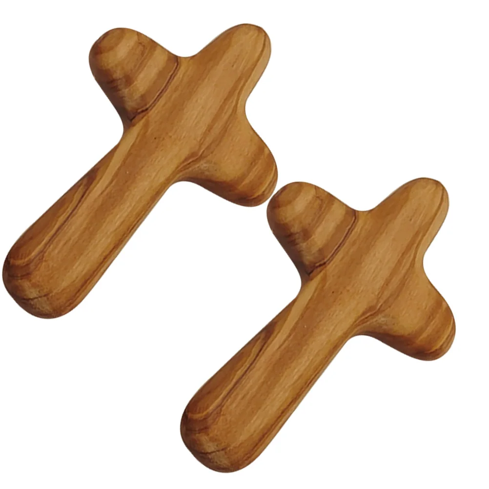 

2Pcs Olive Wood Cross Decorative Handheld Cross Ornaments for Church Home Decor Religious Gifts Holding Crosses