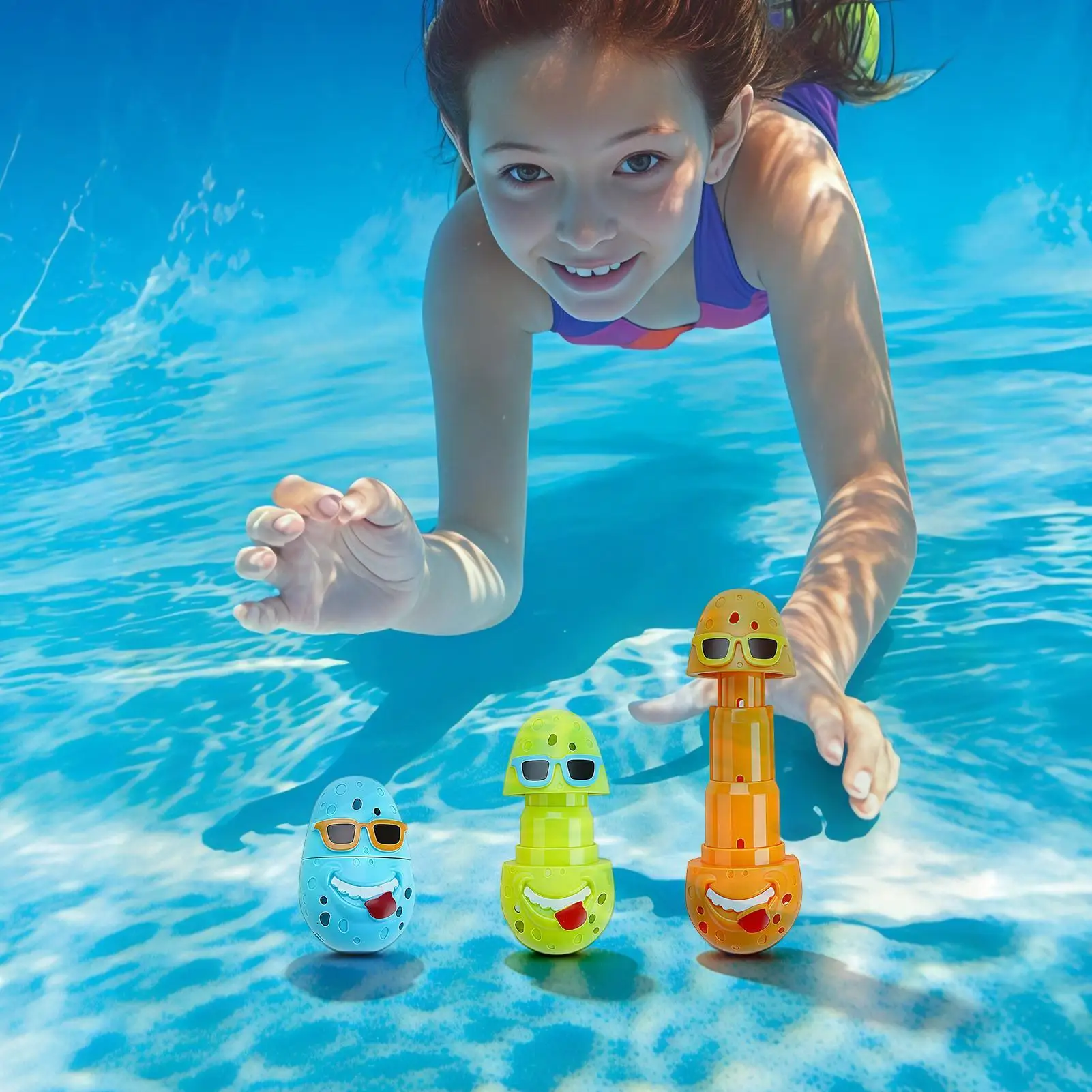 Pool Dive Toys Funny Clown Eggs Floating Dive Sticks Set 3 Pieces Underwater Sinking Pool Toys For Summer Underwater Backyard