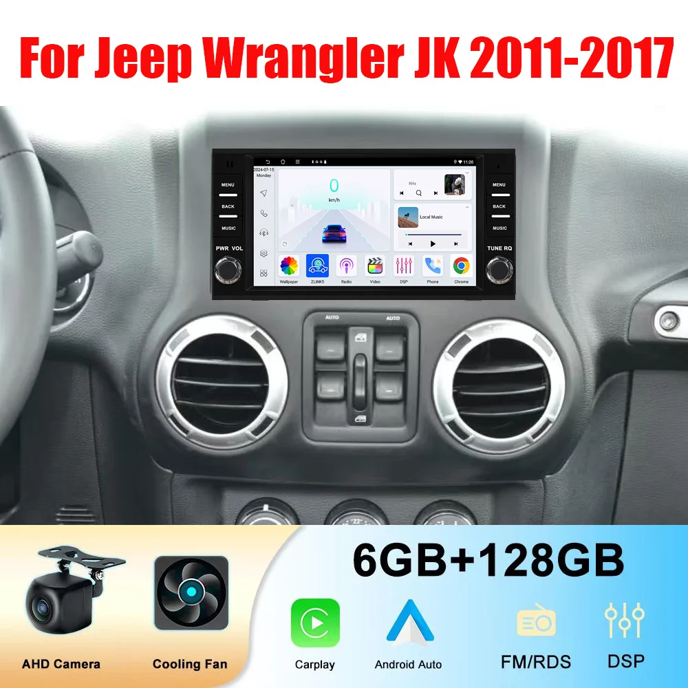 

7”4+64GB For Jeep Wrangler JK 2011-2017 Double Din Apple Carplay Android 15 Wireless Auto Car Stereo Radio Head Unit FM Wifi