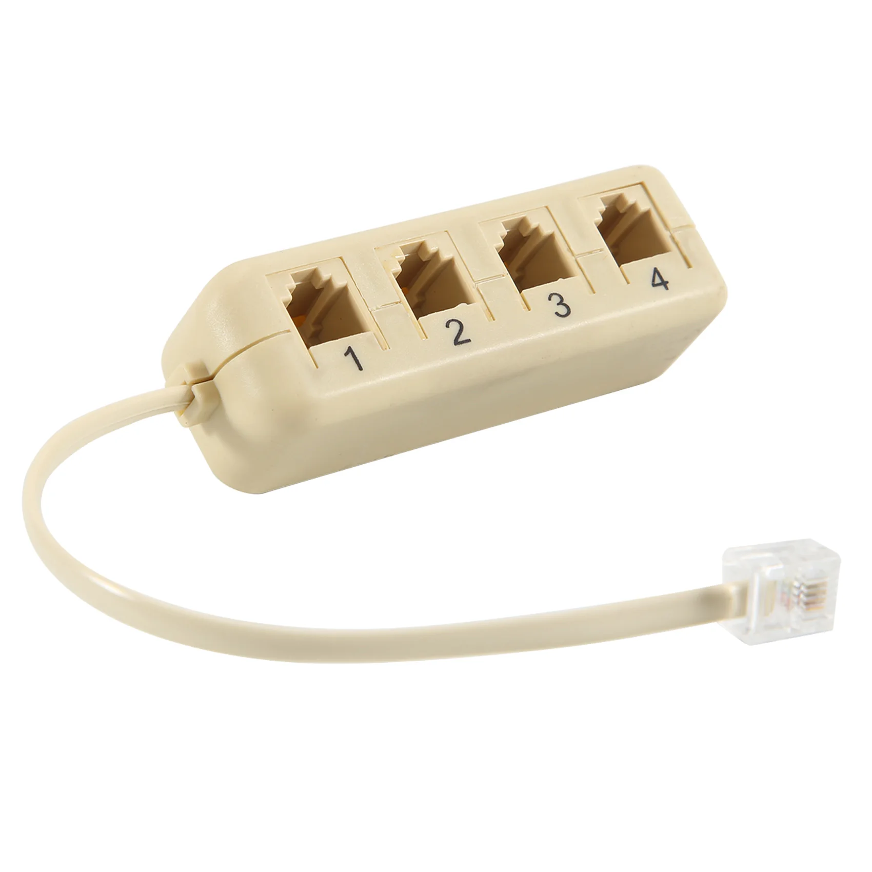 Highly Recommended RJ11 6P4C To 6P4C 4 Way Telephone Line Modular Splitter Adapter Beige