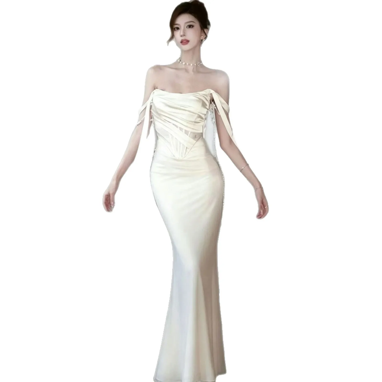 High Waist Sleeveless Gown Elegant with Mermaid Silhouette Off Shoulder Seamless Slim Fit Maxi Length Dress Summer for Women