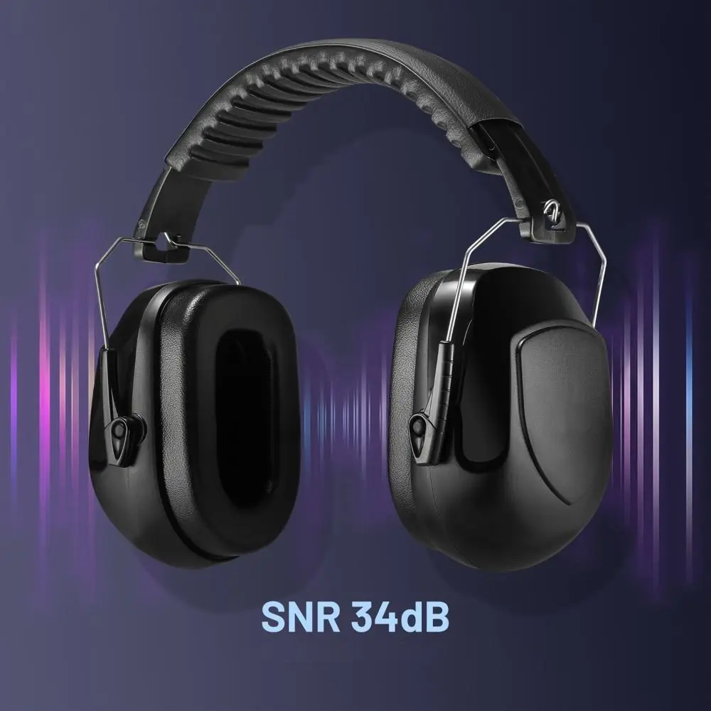 SNR-34dB Adjustable Head Earmuffs Foldable Noise Reduction Ear Defenders Soundproof Safety Anti-Noise Earmuffs