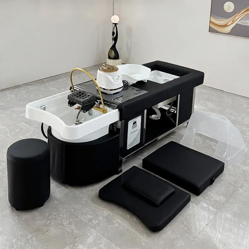 Salon Hair Washing Chair Shampoo Bed With Water Circulation and Steamer Pedicure Bowl Foot Spa Shampoo Bed for Salon