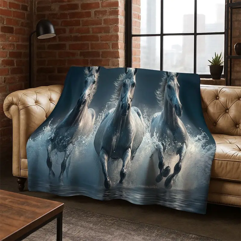 Horse Pentium Steed Animal Cartoon Flannel Blanket Soft Warm Throw Blanket for Bedroom Living Room Bed Travel Camping Picnic