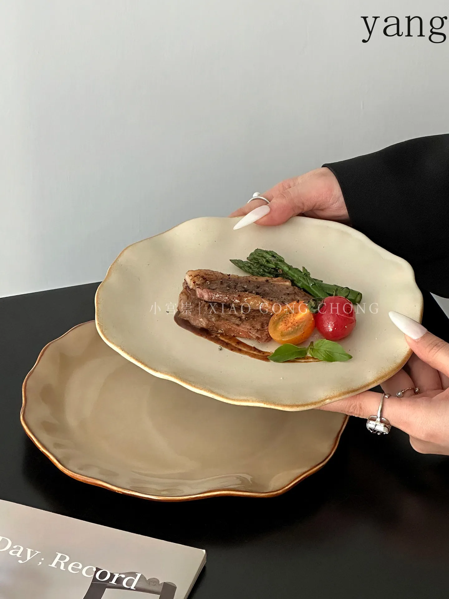 LMM household retro kiln variant ceramic high-value western plate steak plate
