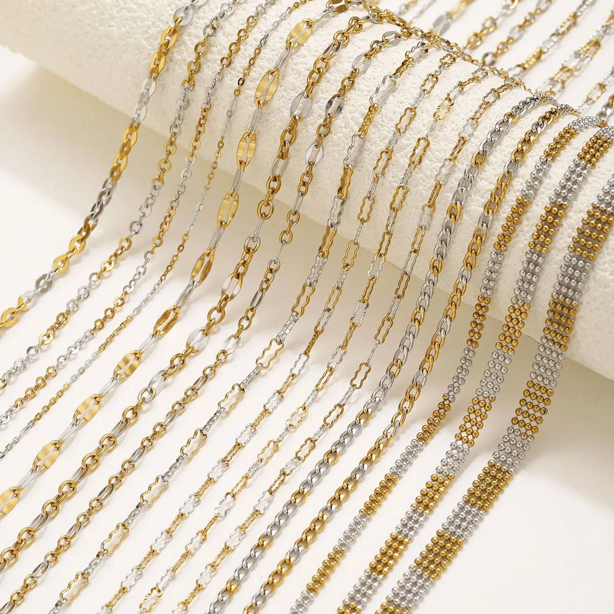 1 Meter Edelstahl-Kubakette für die Schmuckherstellung, Gold-Stahl-Mischketten, DIY-Halskette, Armband, Schmuckmaterial, Zubehör – Detail 4