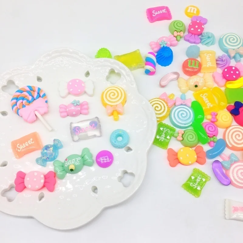 50Pcs Mix Design Candy Sweets Flatback Resin Cabochons for Kids Embellishments DIY Arts Scrapbooking Crafts