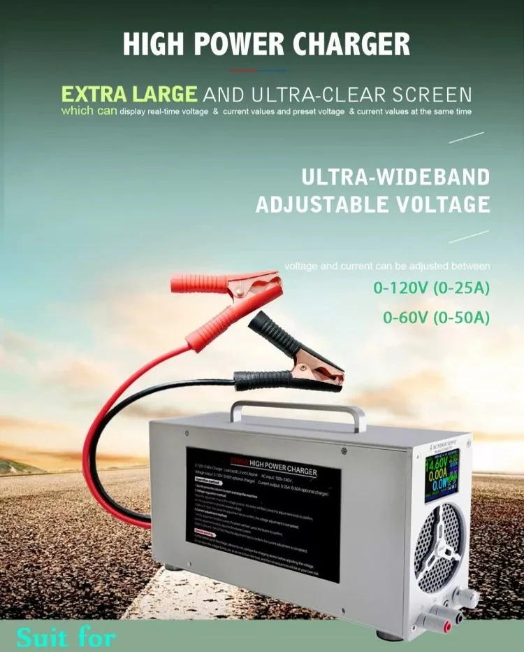

36V/48V/120V 25A LiFePO4 Battery Charger – Adjustable V/A, 60V 50A Adapter for Li & Lead-Acid