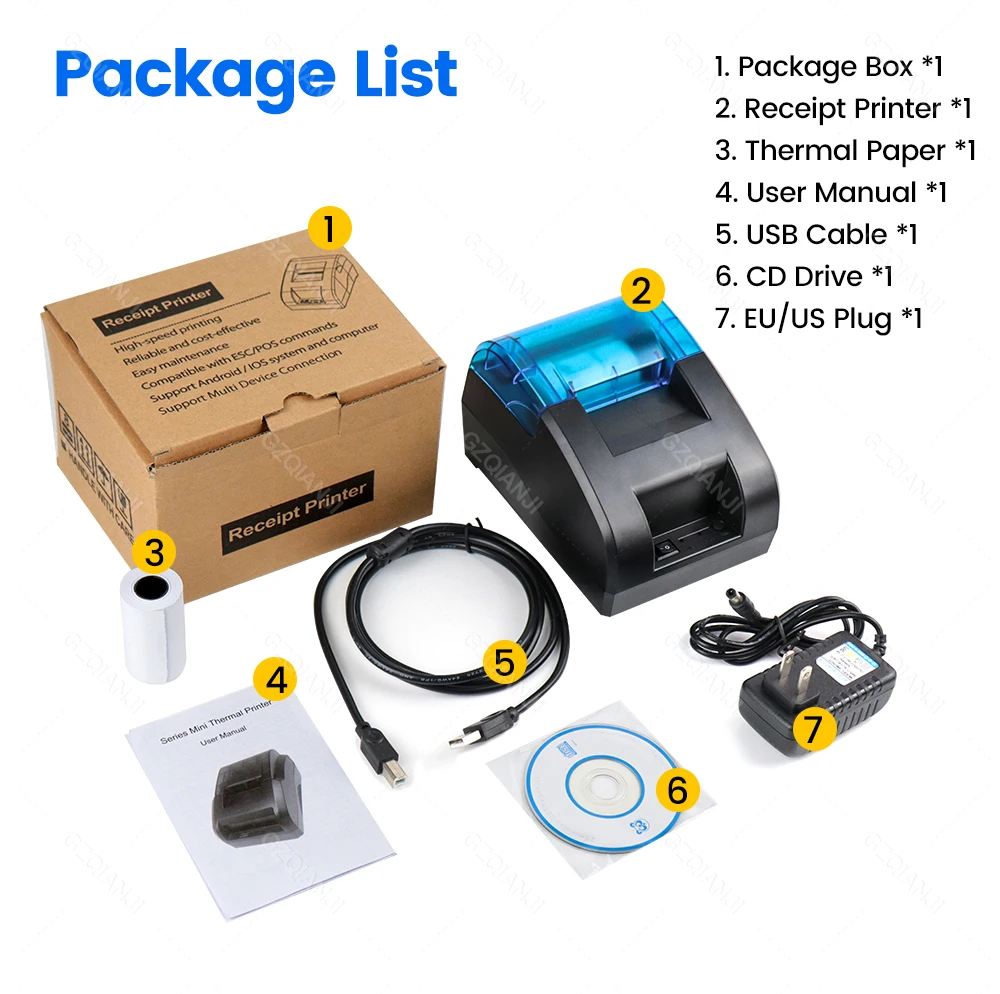 Impresora térmica de recibos, dispositivo portátil de escritorio de 58mm, puerto USB, bluetooth, POS, 5890K
