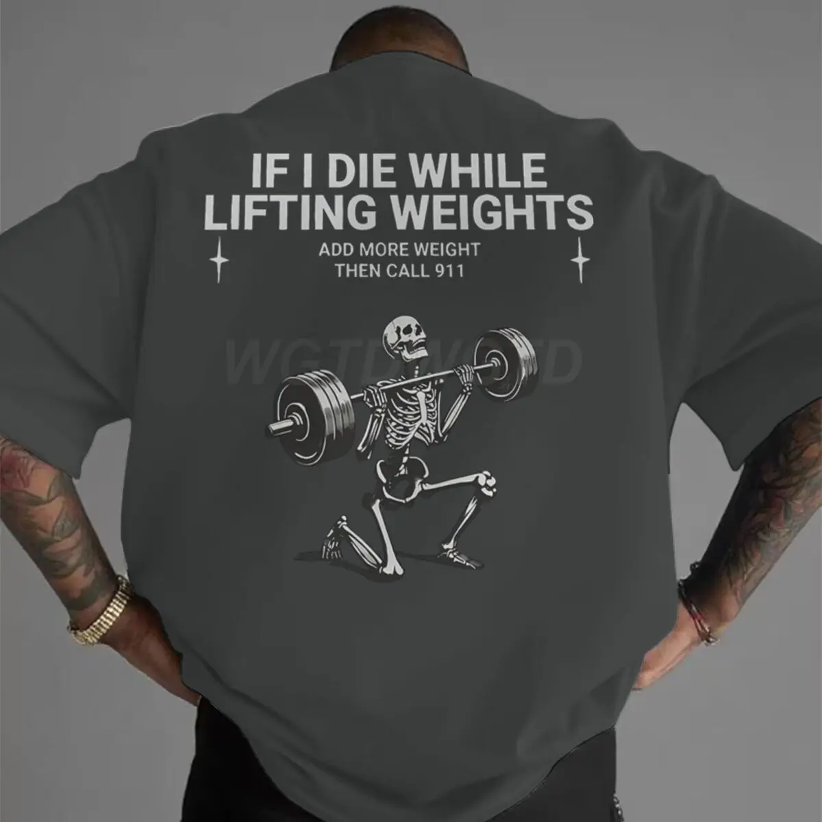 Funny Skeleton Fitness Print T-shirt Man M-6XL Oversized Plus Size Tshirt Trendy Tees Funny Gym Tee Lifting Design Men's Shirts